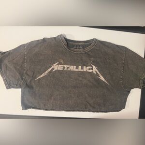 WOMEN'S Metallica Classic THRASHED Crop TOP T-Shirt HALTER GRAY XL